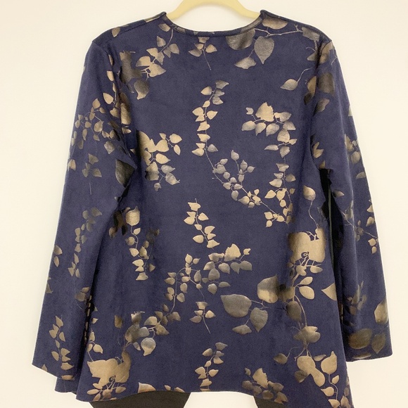 Soft Surroundings Blue & Bronze Floral Moleskin Open Front Jacket Topper Sz M - Picture 2 of 9